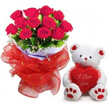 Dozen Roses with a Teddy bear